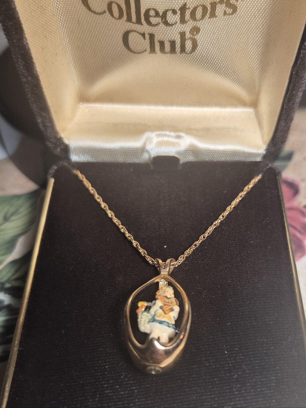 Goebel Collector's Club Gold-Tone Pendant Necklace with Multicolor Enamel Figure